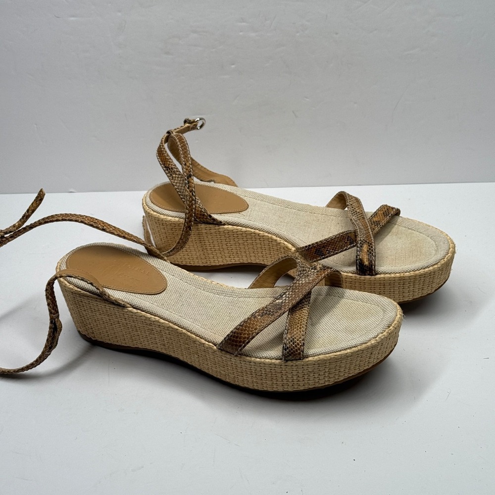 The Original Car Shoe Wedge Sandals Snakeskin Canvas Leather Size EU 41/US 11